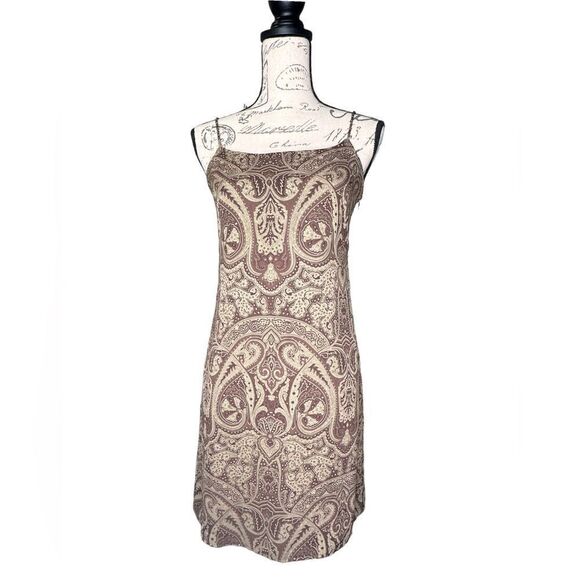 Old Navy vintage y2k Women's Brown and tan/Cream Dress size 2 paisley print EUC - Picture 2 of 6